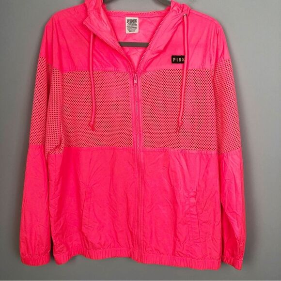 PINK Victoria's Secret Jackets & Blazers - VICTORIA’S SECRET PINK | Neon Coral Pink/Orange Zip Front Jacket Women’s Size XS